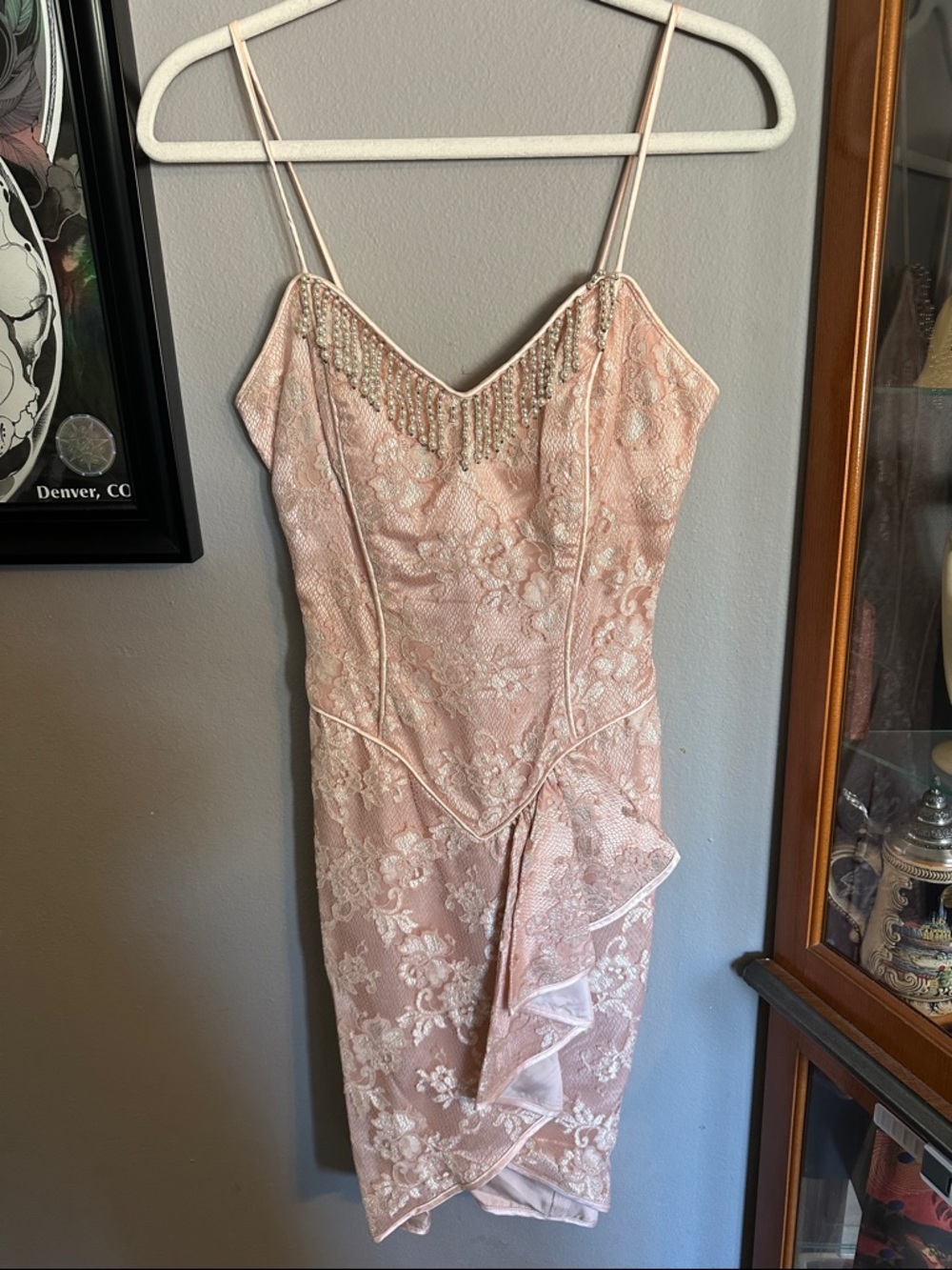 Vintage  Pink Lace Beaded Dress